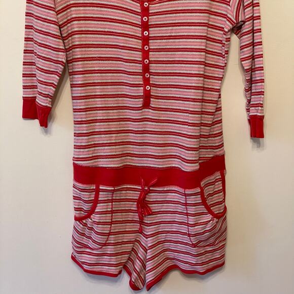 Victoria’s Secret L pajama romper sparkle stripe long sleeve deep scoop neck - Picture 3 of 7